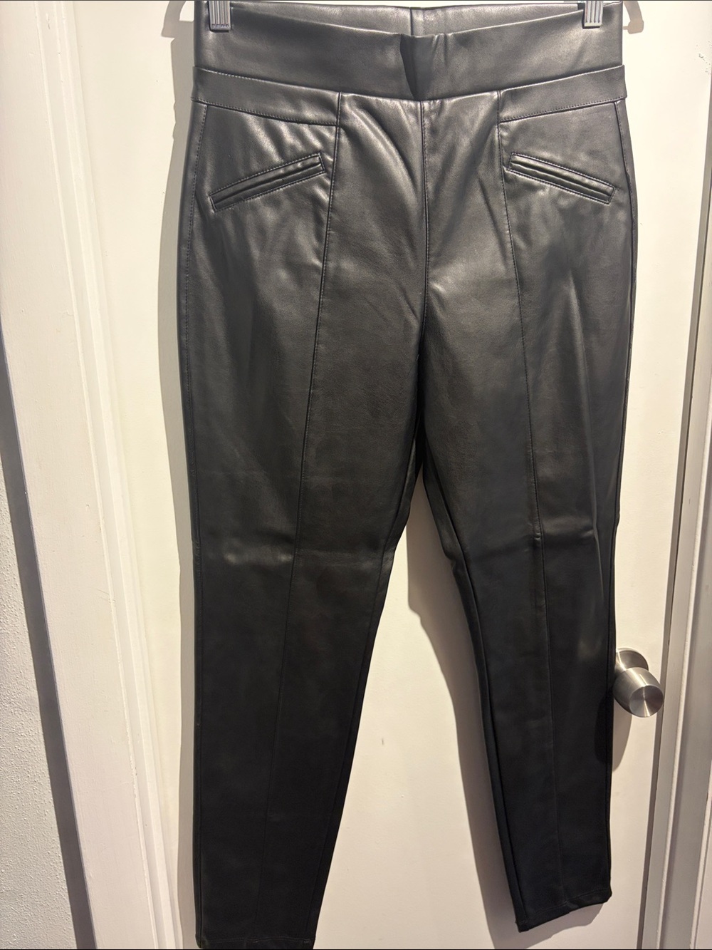 Women’s Black Faux Leather Legging/ Pants - Sleek Tapered Fit w/ fleece linening
